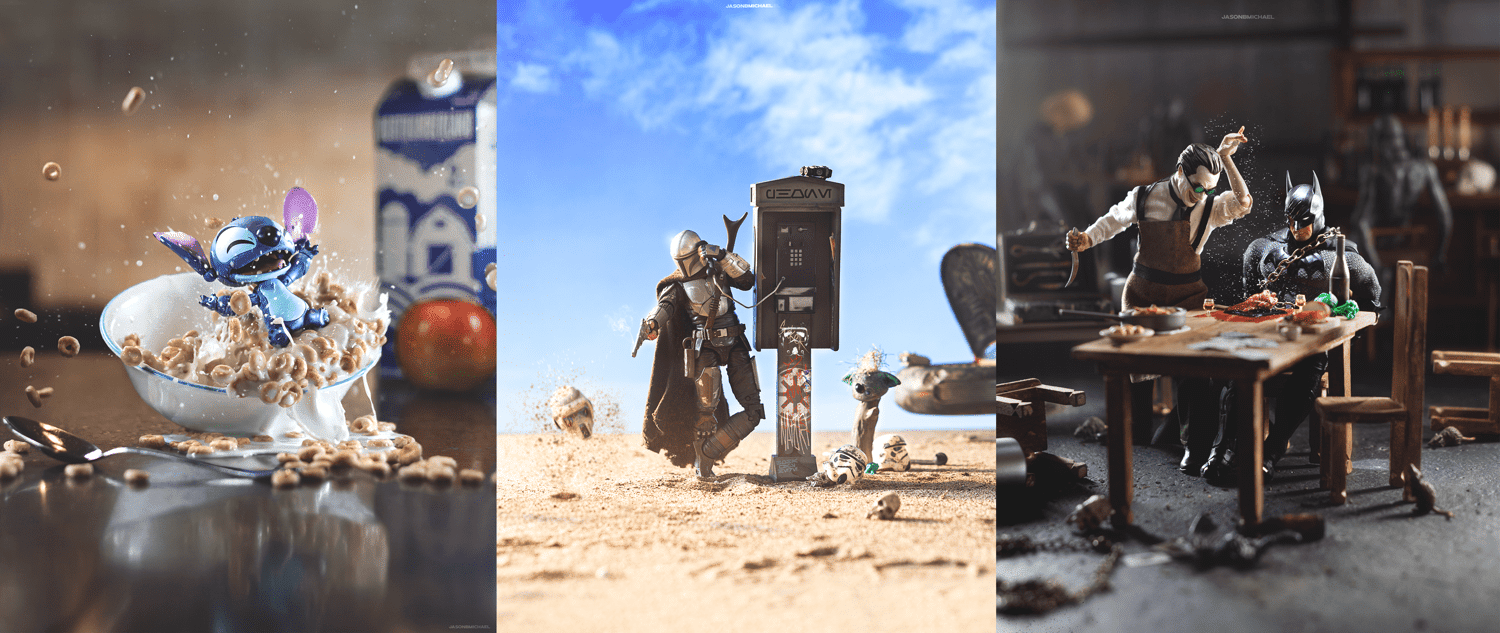 Scène d’action en photographie miniature avec des figurines, par Jason Michael