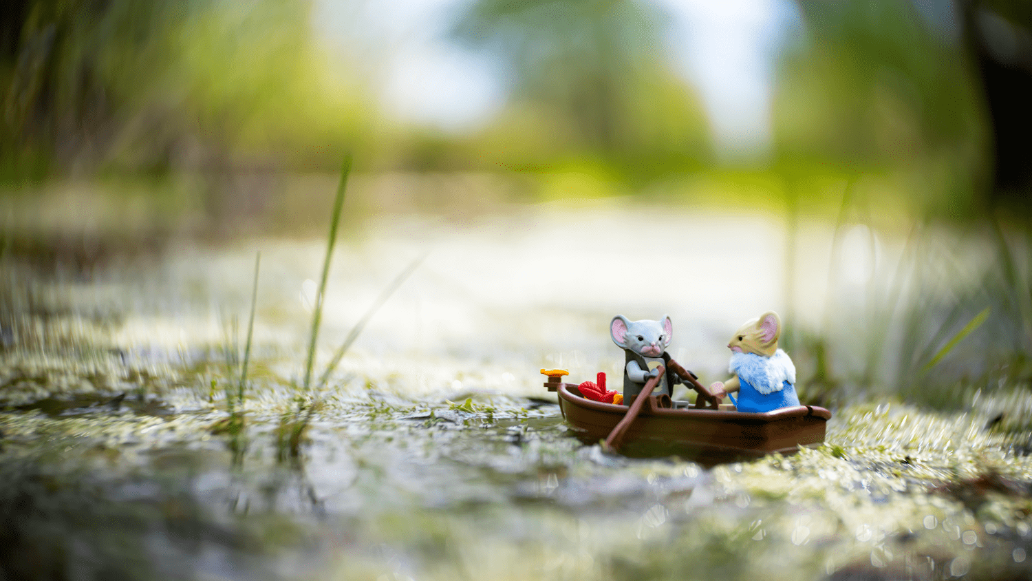 Photographie miniature créative de souris ramant sur un bateau par Shelly Corbett