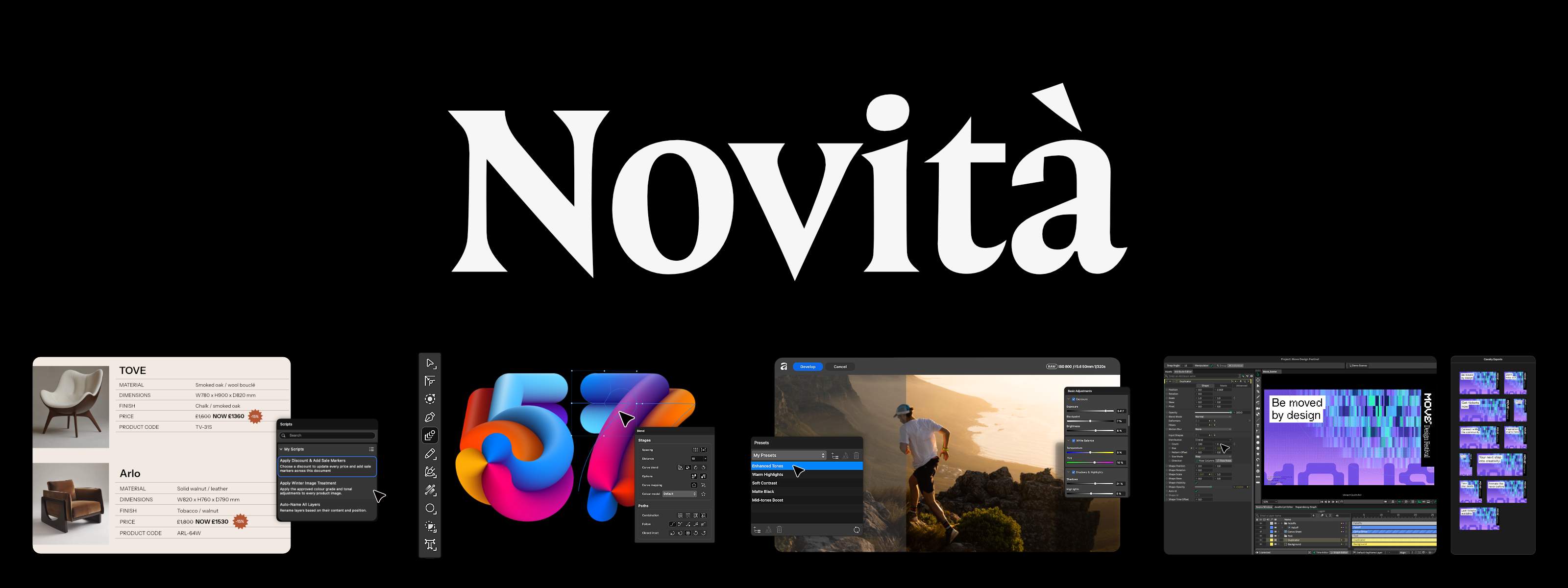 Novità di Affinity: collage dell'interfaccia con strumento Fusione, scripting e strumenti di sviluppo RAW.