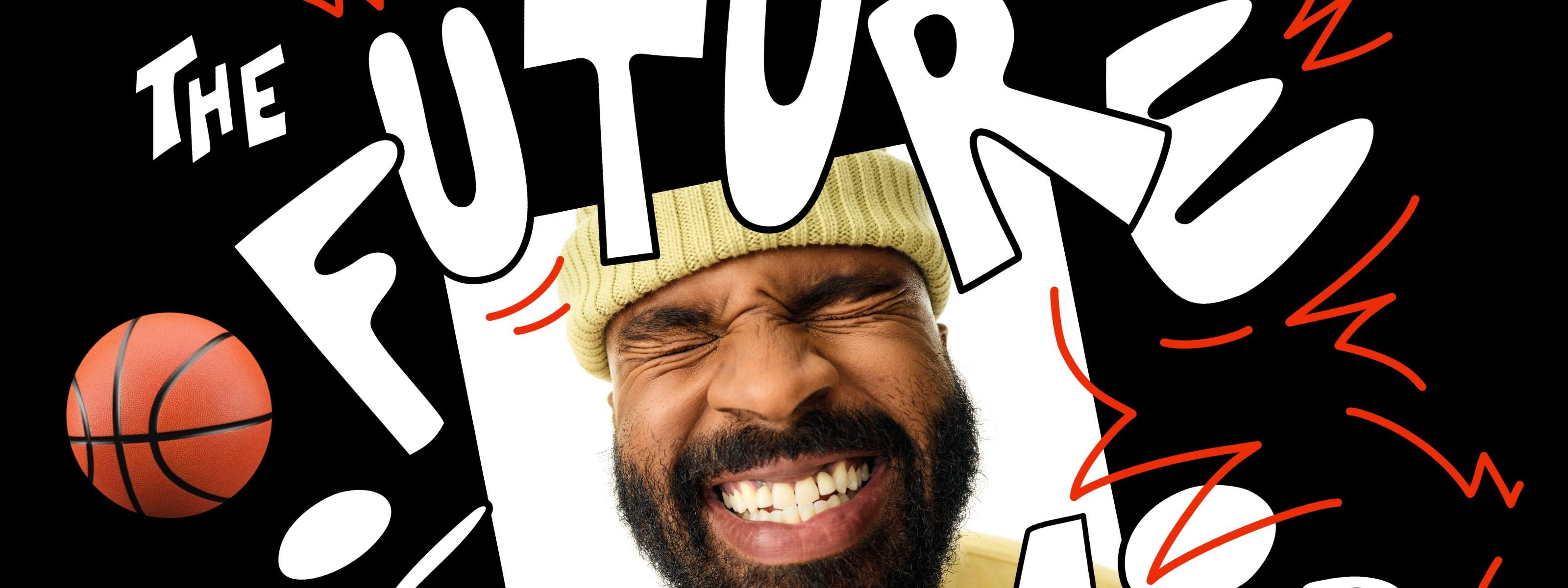 Exemple de conception graphique pour tutoriel Affinity avec lettrage manuel, portrait photo et touches illustrées ludiques.