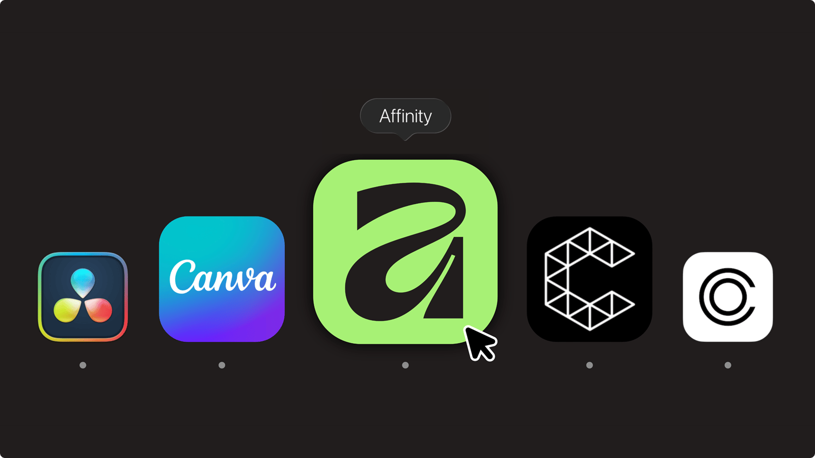 Hero banner showing davinci, canva, affinity, cavalry and captureone logos
