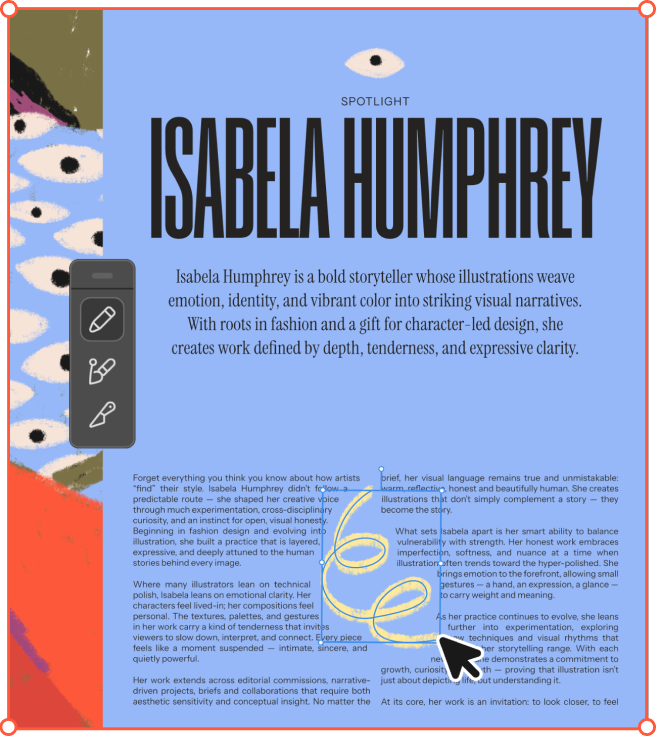 Layout artwork Isabela Humphrey edited in Affinity